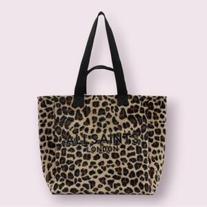 All Saints Leopard Print Tote with Black Handles